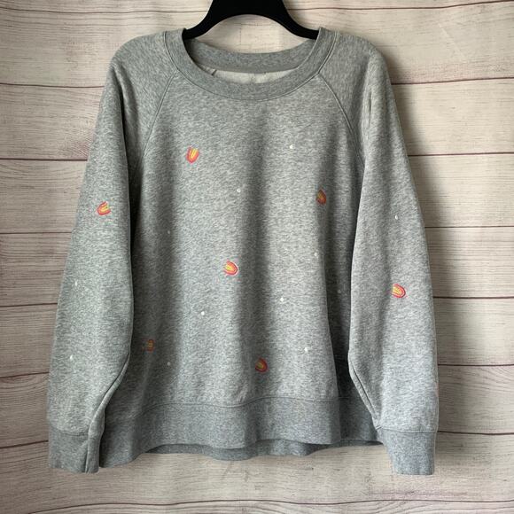 Old Navy Heathered Gray Sweatshirt Vintage-Inspired with Embroidered Rainbows - Picture 1 of 16